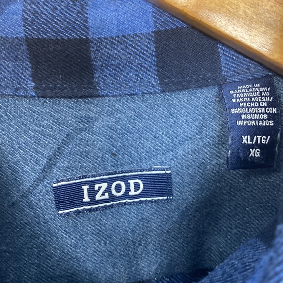 Izod Button Down Flannel Shirt Gingham Blue on Blue With Collar Size: XL - Picture 4 of 4